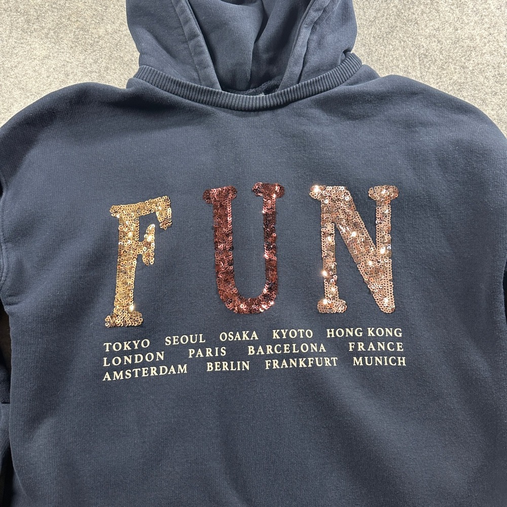 Zara Kids Hoodie 13/14 Navy Blue FUN Sequin City Graphic Sweatshirt